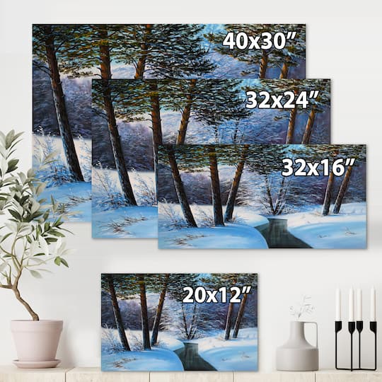Designart Christmas Forest with River & Trees III Canvas Wall Art